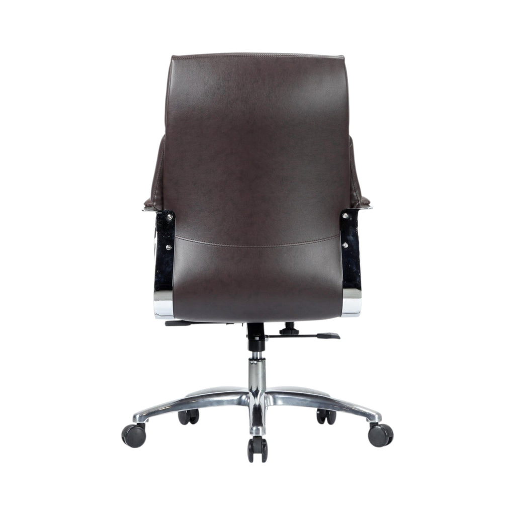 Xiaoyaozuo office chair executive high back chair in dark brown faux leather with chrome accents and casters.