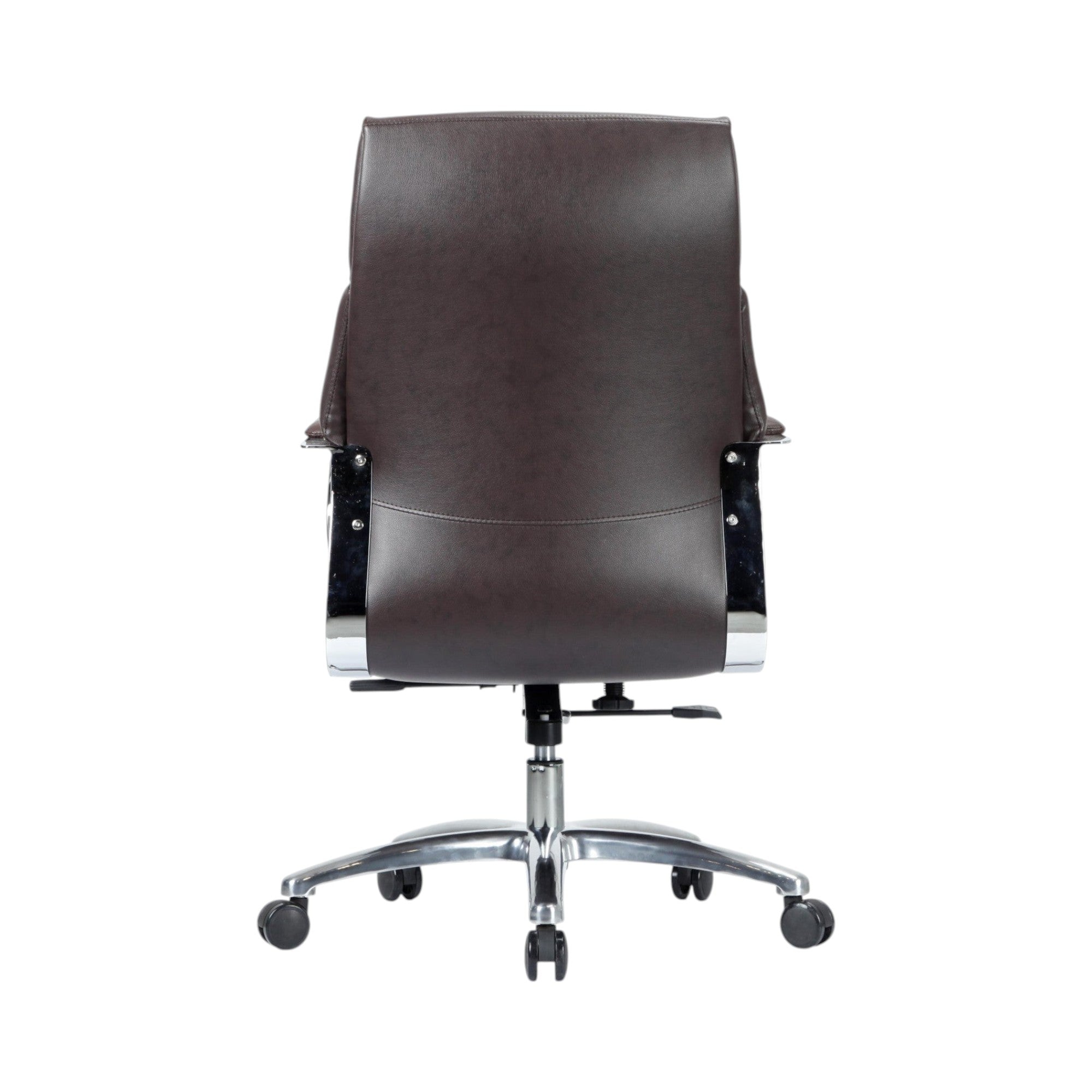 Xiaoyaozuo office chair executive high back chair in dark brown faux leather with chrome accents and casters.