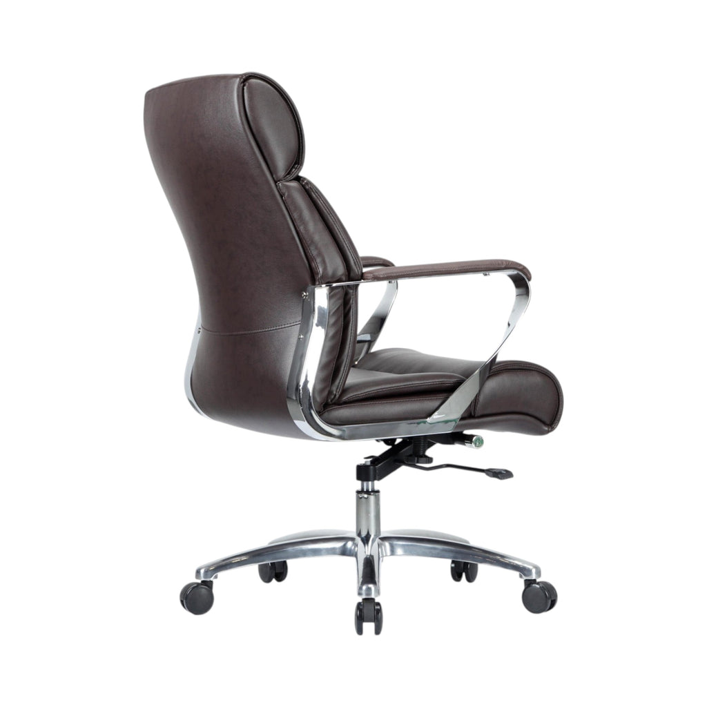 Xiaoyaozuo office chair executive high back chair in dark brown faux leather with polished chrome accents and casters.