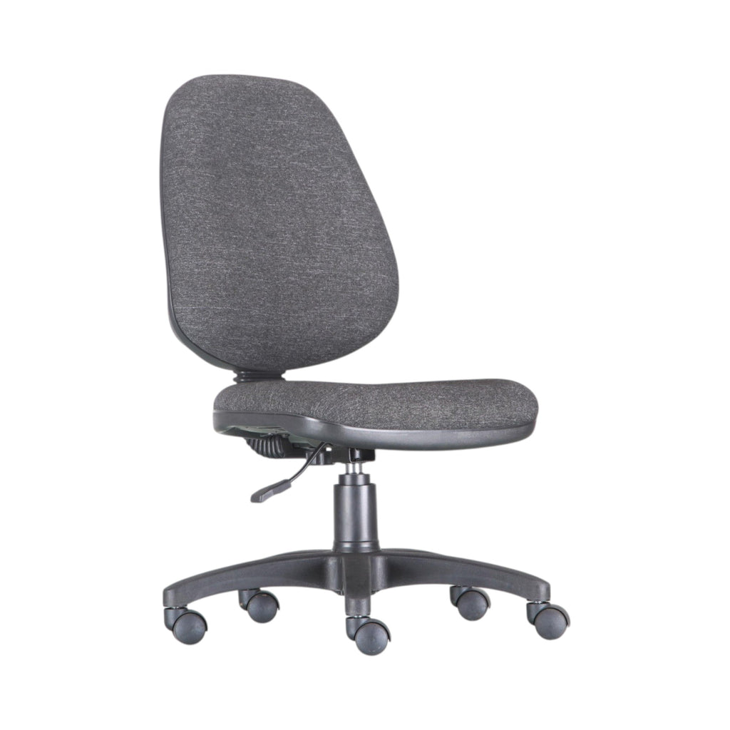 Xiaoyaozuo office chair dark grey fabric ergonomic task chair with adjustable height and five-star base with casters.