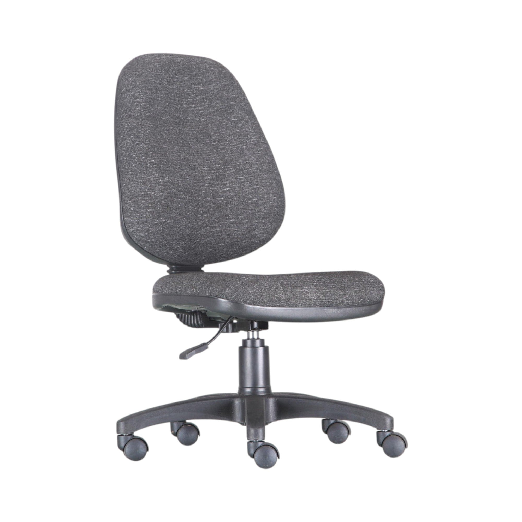 Xiaoyaozuo office chair dark grey fabric ergonomic task chair with adjustable height and five-star base with casters.