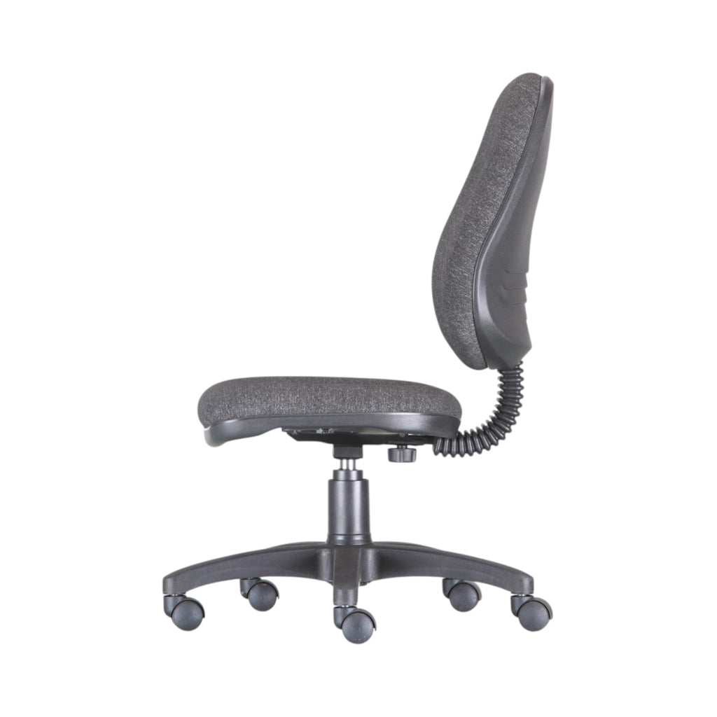 Xiaoyaozuo office chair dark grey fabric ergonomic task chair with adjustable height and five-star base with casters.