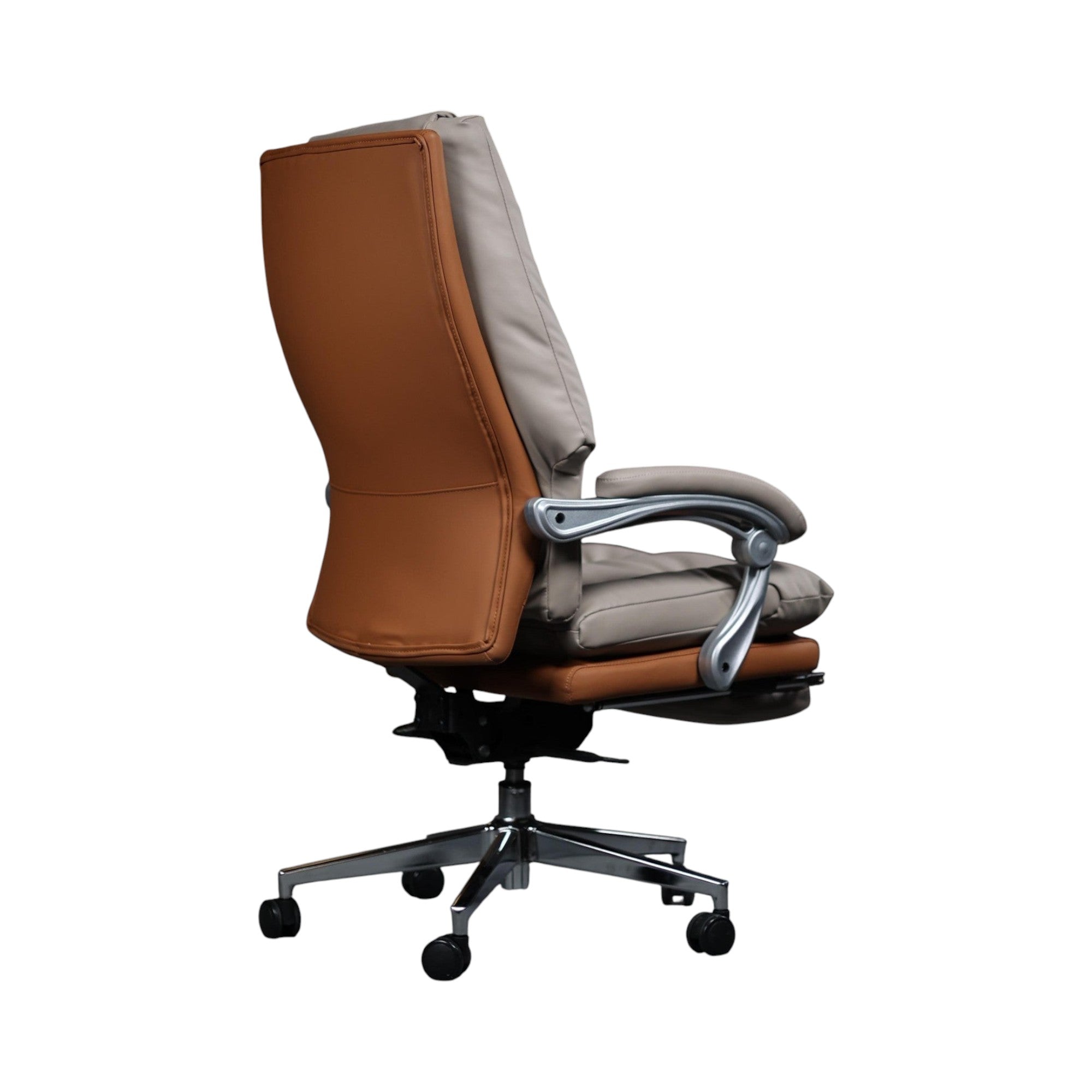 Xiaoyaozuo office chair executive ergonomic chair in beige and brown faux leather with footrest and casters.