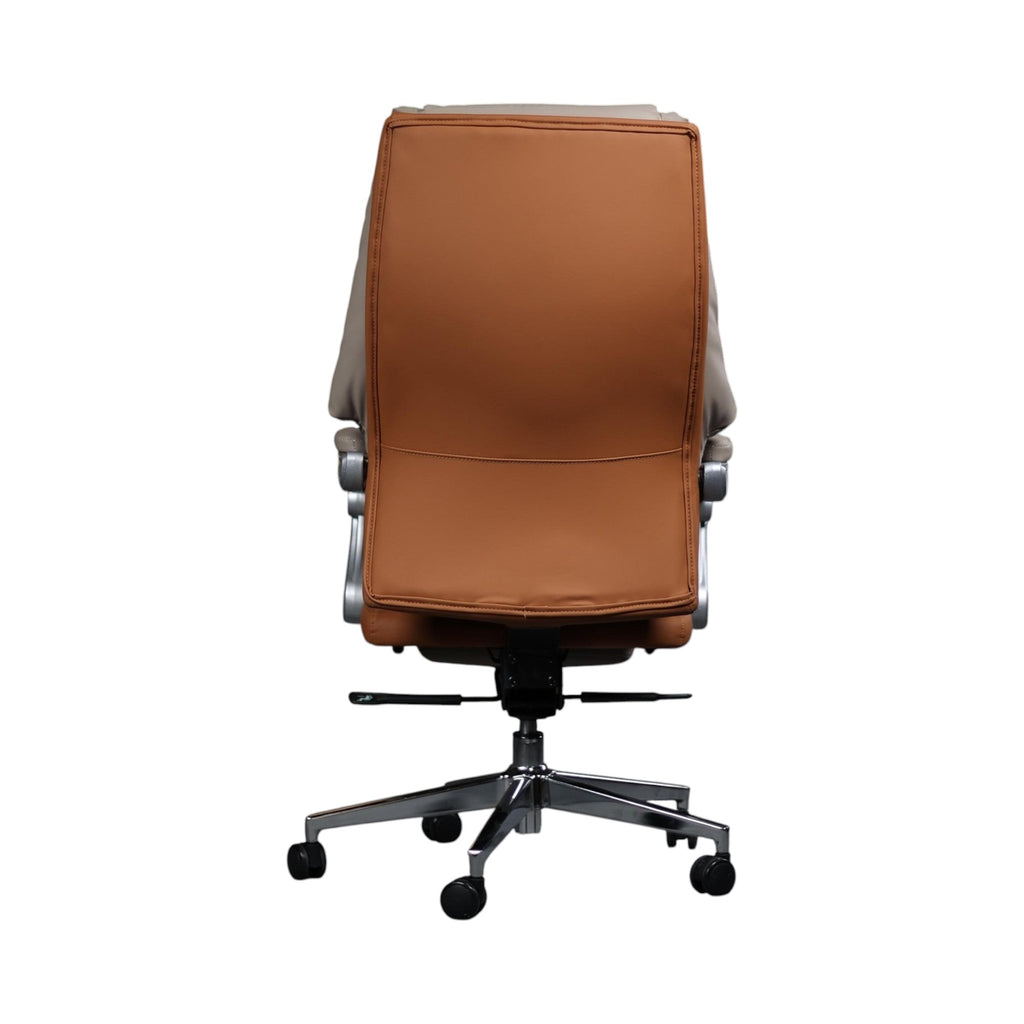 Xiaoyaozuo office chair executive ergonomic chair in beige and brown faux leather with footrest and metal base