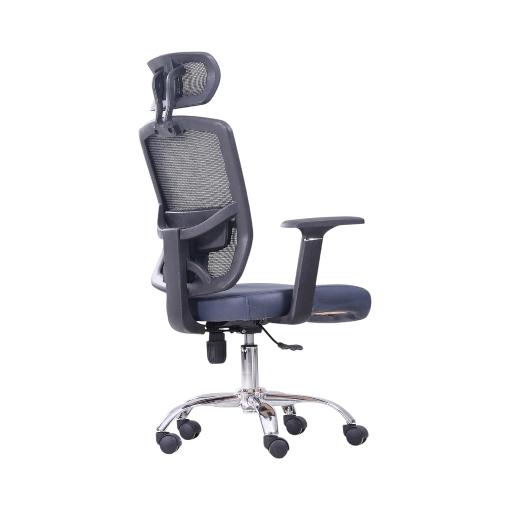 Xiaoyaozuo office chair: ergonomic mesh back, padded seat, adjustable headrest and armrests, black and blue.
