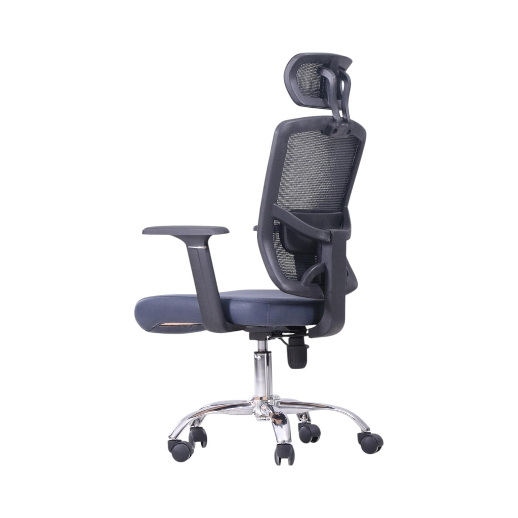 Xiaoyaozuo office chair: ergonomic mesh office chair with adjustable headrest and padded seat in dark grey and blue.