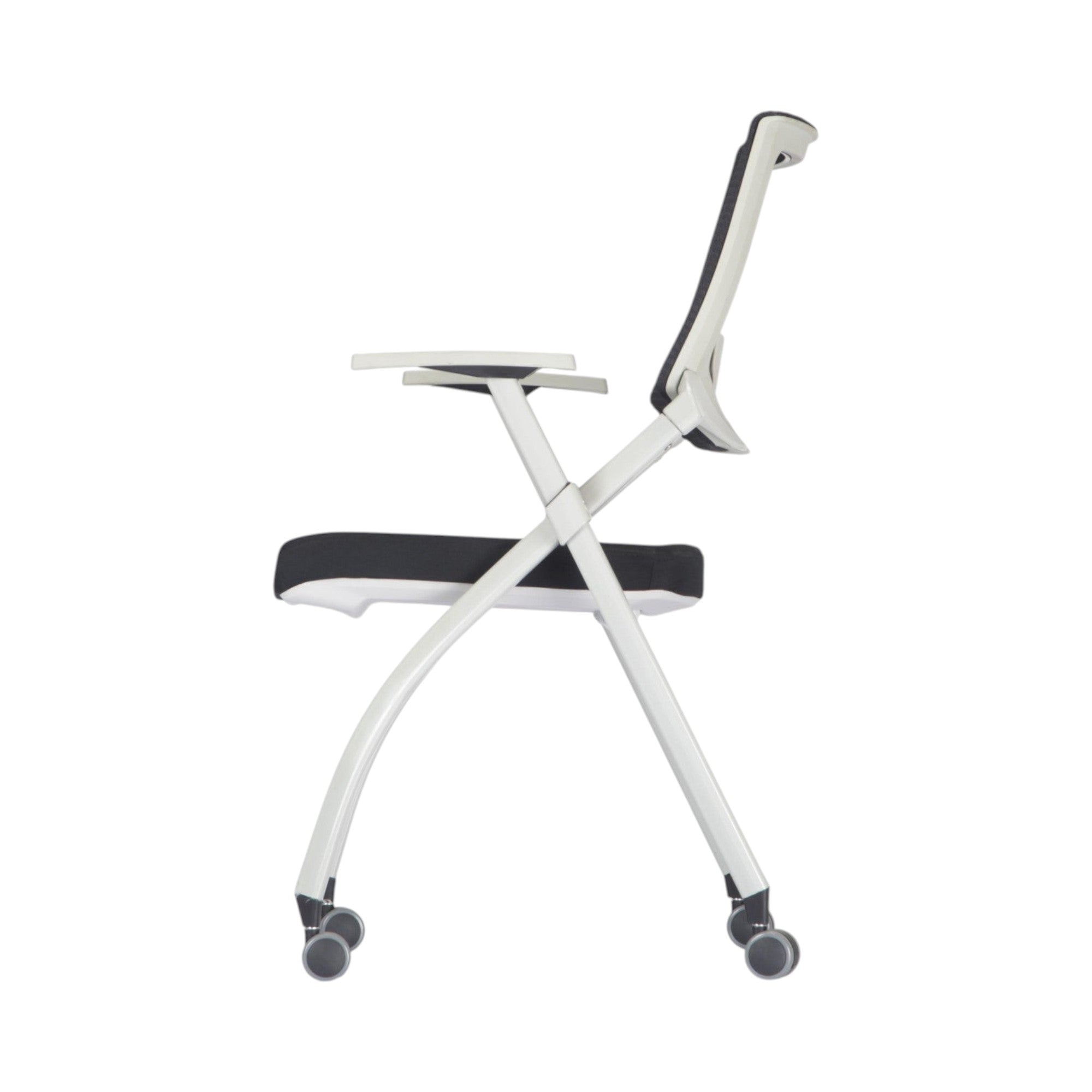 Xiaoyaozuo office chair, modern ergonomic white and black mesh back folding chair with wheels.