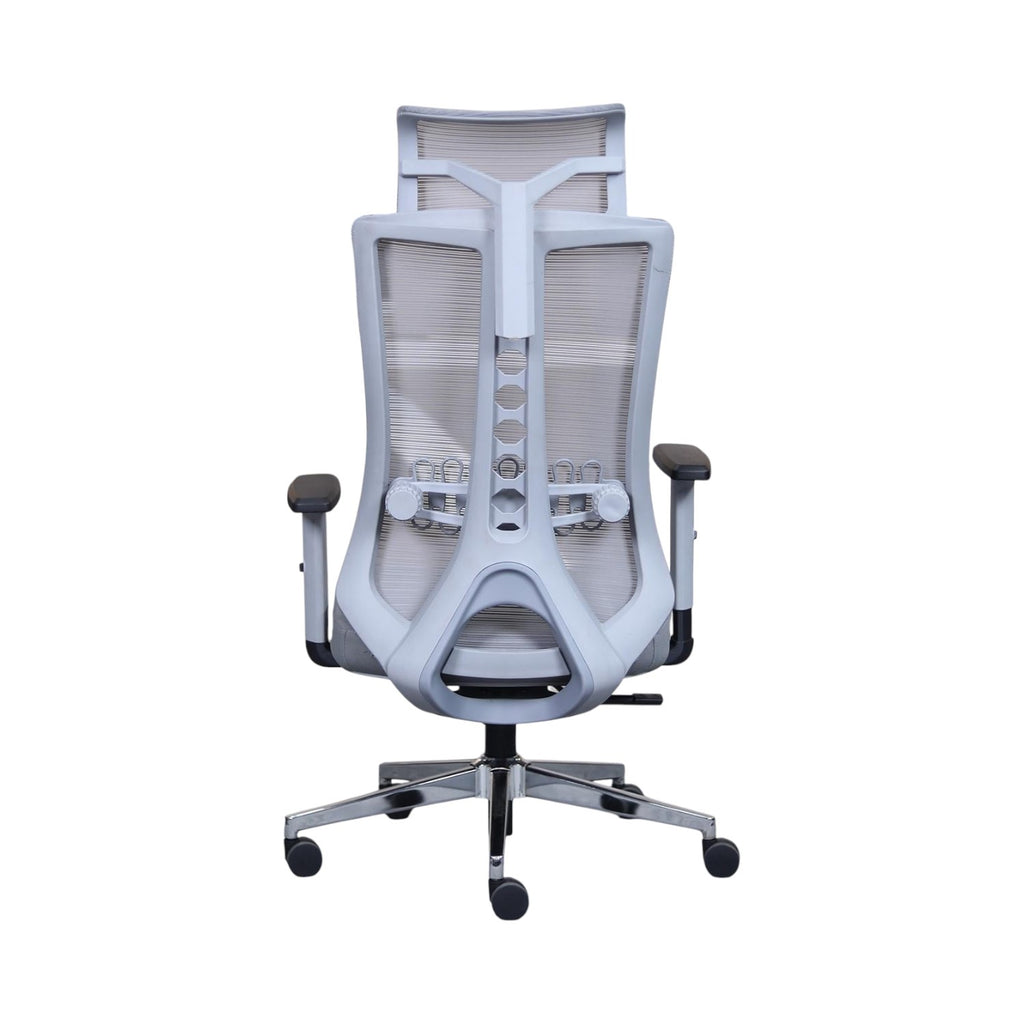 Xiaoyaozuo office chair: grey ergonomic mesh office chair with adjustable headrest and armrests, on a carpeted floor.
