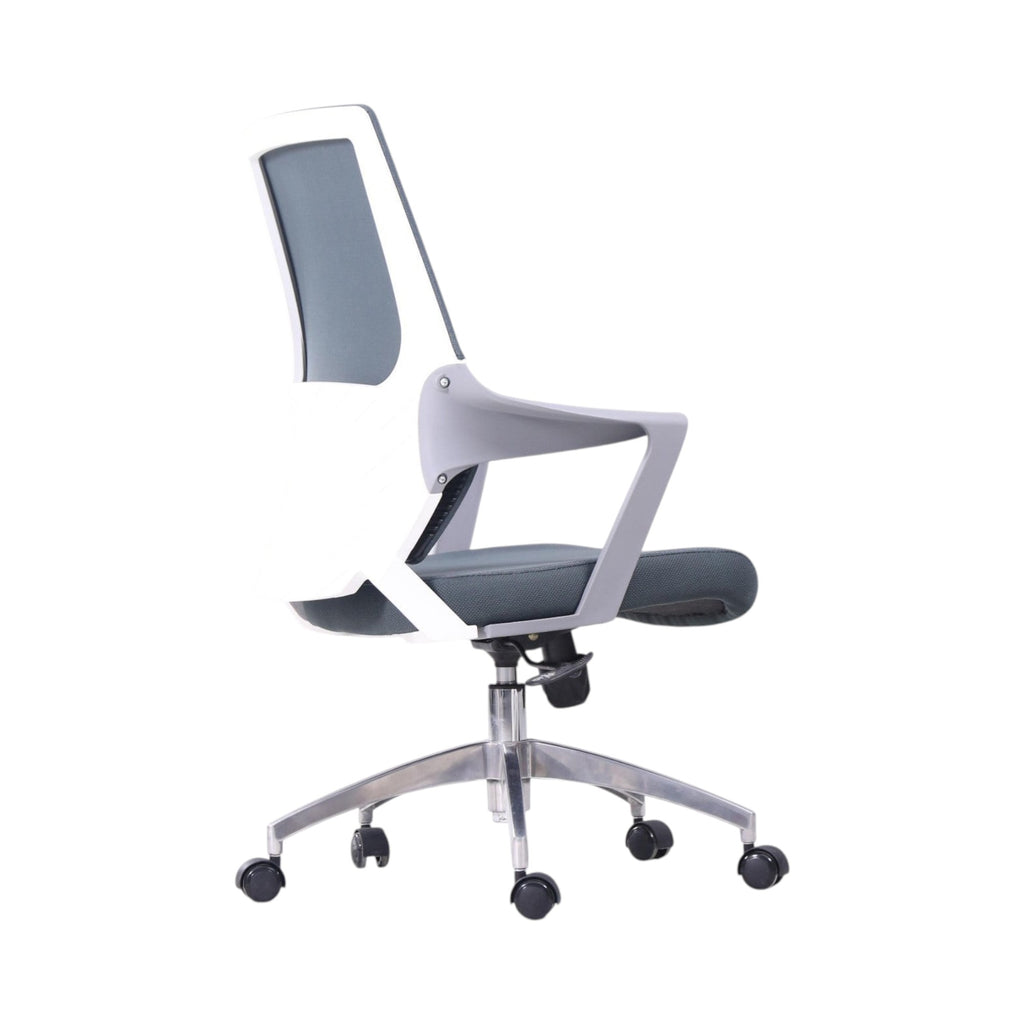 Xiaoyaozuo office chair: Grey ergonomic mesh office chair with white frame and padded seat, adjustable height, and casters.