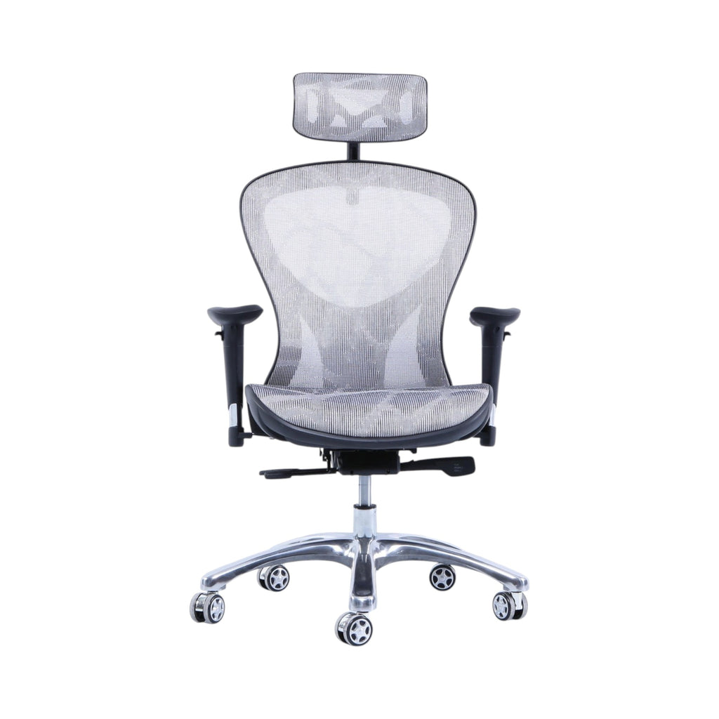 Xiaoyaozuo office chair ergonomic mesh chair with adjustable headrest and lumbar support in grey and black, on wheels.