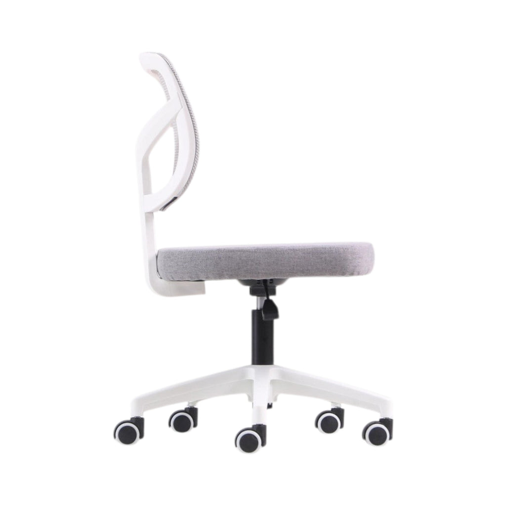 Xiaoyaozuo office chair: Ergonomic grey fabric seat and white mesh back office chair with adjustable height and casters.