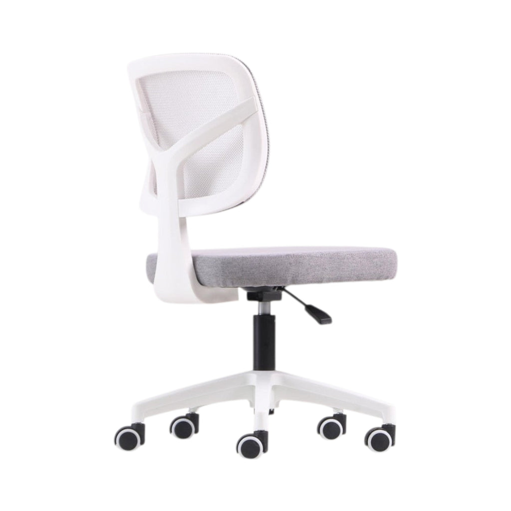 Xiaoyaozuo office chair: ergonomic mesh back office chair with grey fabric seat and white frame, adjustable height, casters.