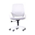 Xiaoyaozuo office chair: White mesh back ergonomic office chair with grey fabric seat and white frame, adjustable height, casters.