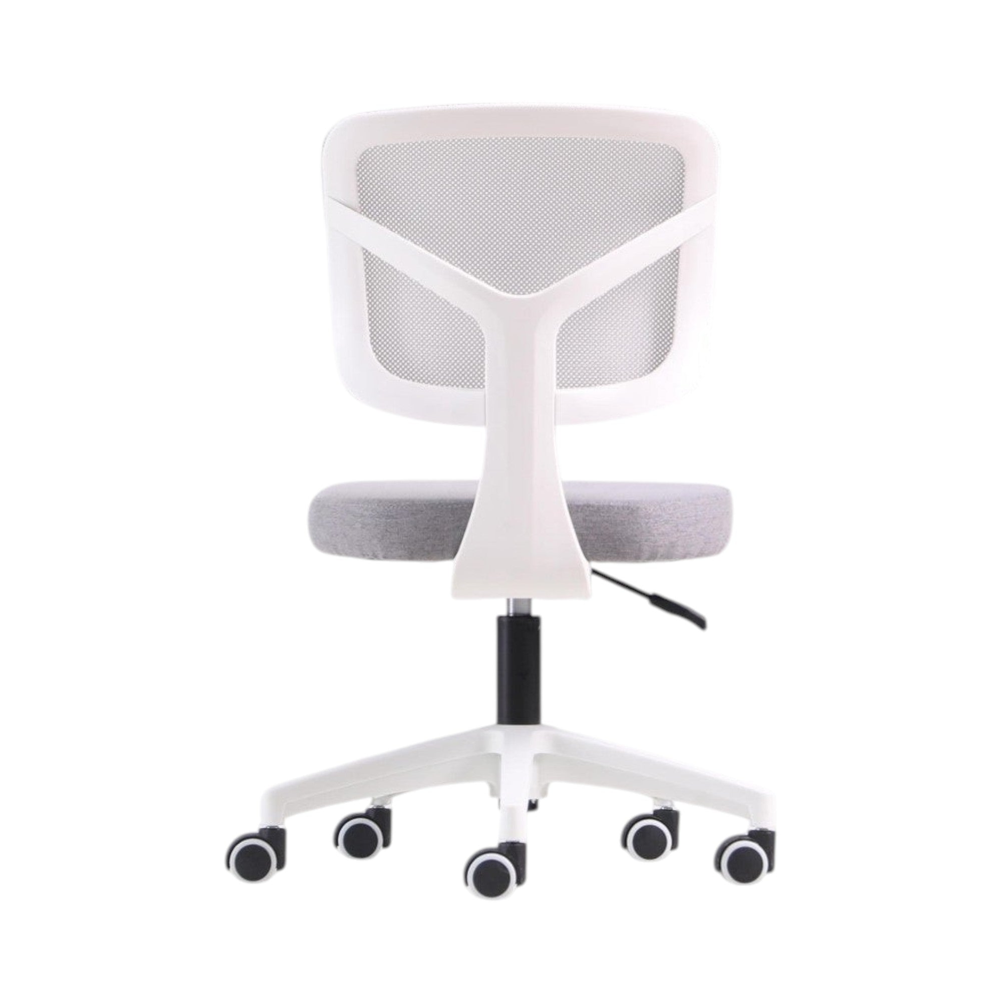 Xiaoyaozuo office chair: ergonomic mesh back chair with grey fabric seat and white frame, adjustable height, rolling casters.