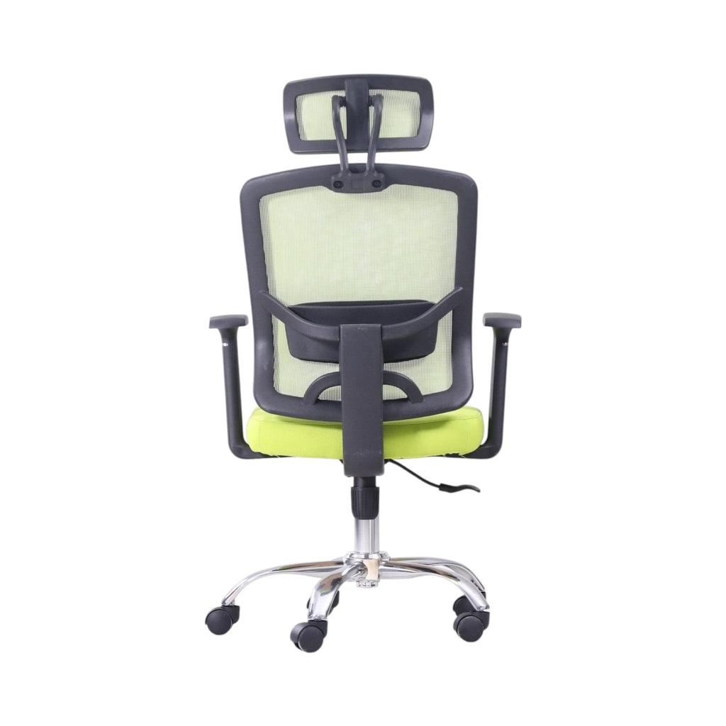 Xiaoyaozuo office chair: Ergonomic mesh office chair in lime green with adjustable headrest, lumbar support, and padded seat. Features a breathable mesh back and chrome base with casters.