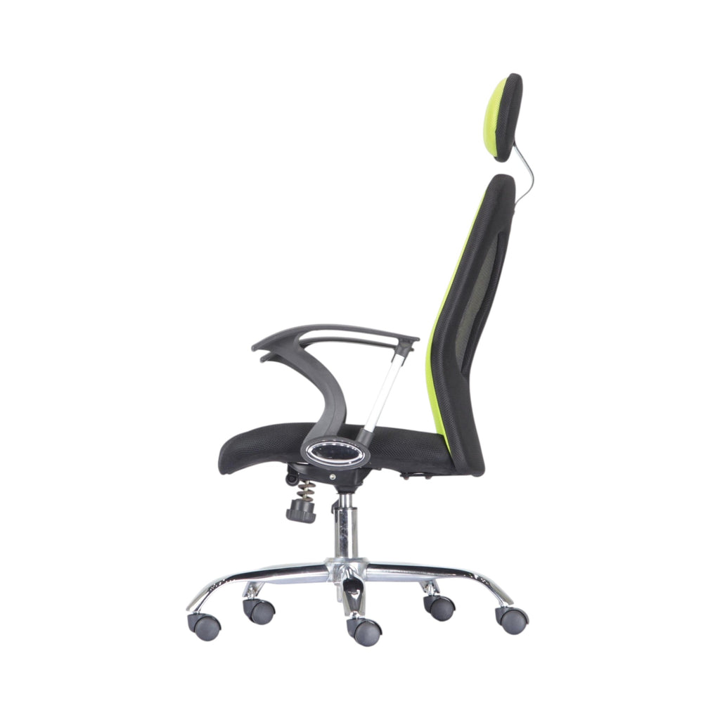 Xiaoyaozuo office chair ergonomic mesh chair with headrest in lime green and black, adjustable armrests, padded seat, and smooth-rolling casters.