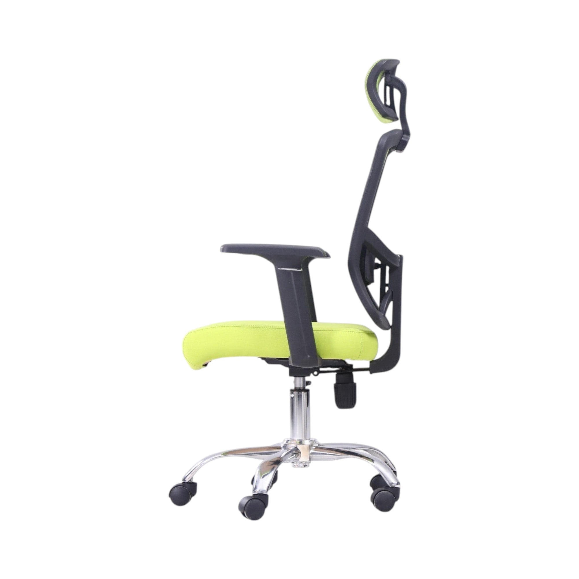 Xiaoyaozuo office chair: Ergonomic mesh office chair with adjustable headrest, padded lime green seat, and black mesh back.