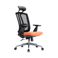 Xiaoyaozuo office chair: Ergonomic black mesh back chair with orange upholstered seat, adjustable headrest, armrests, and lumbar support.