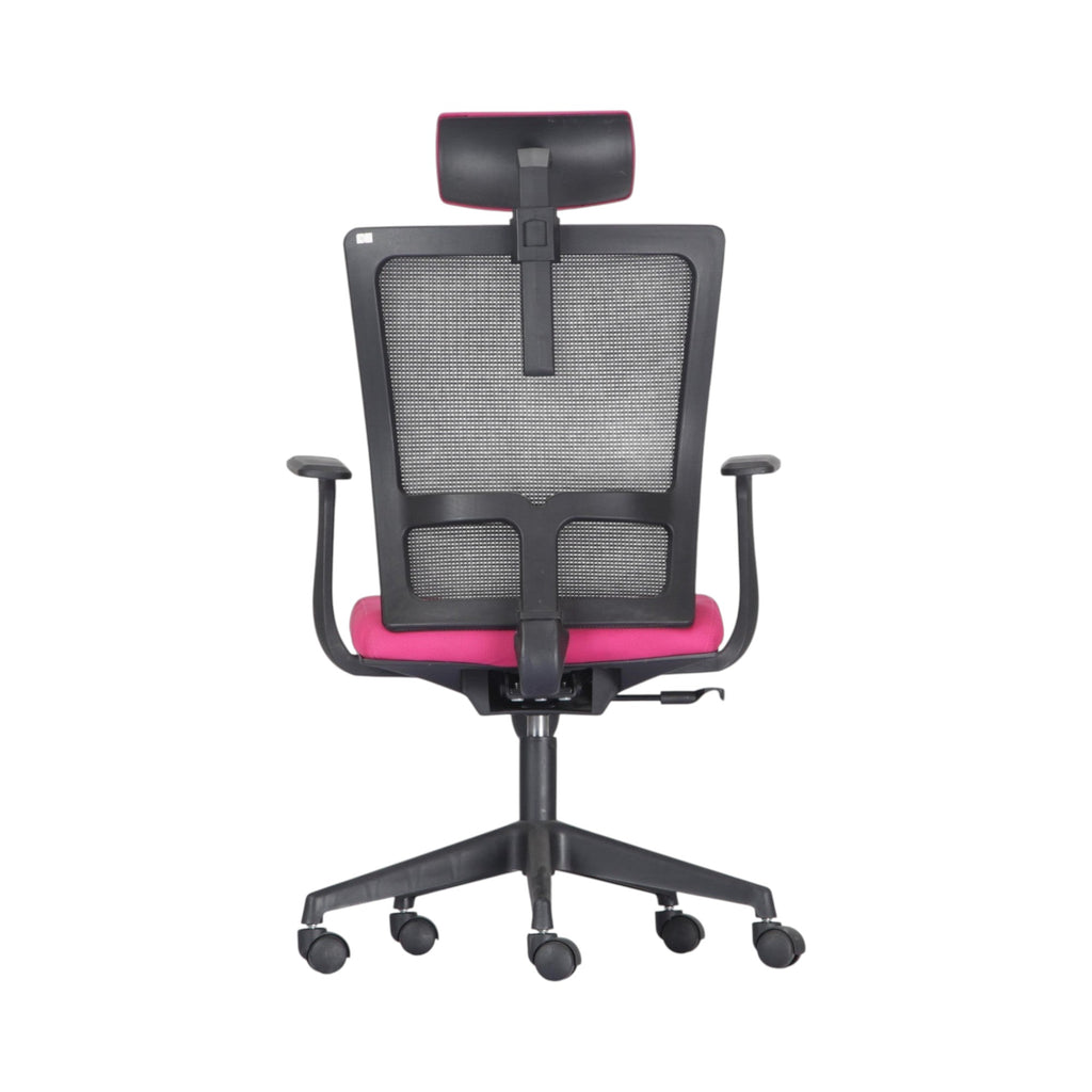 Xiaoyaozuo office chair: Ergonomic mesh back office chair with adjustable headrest and vibrant pink seat. Features lumbar support and smooth-rolling casters.