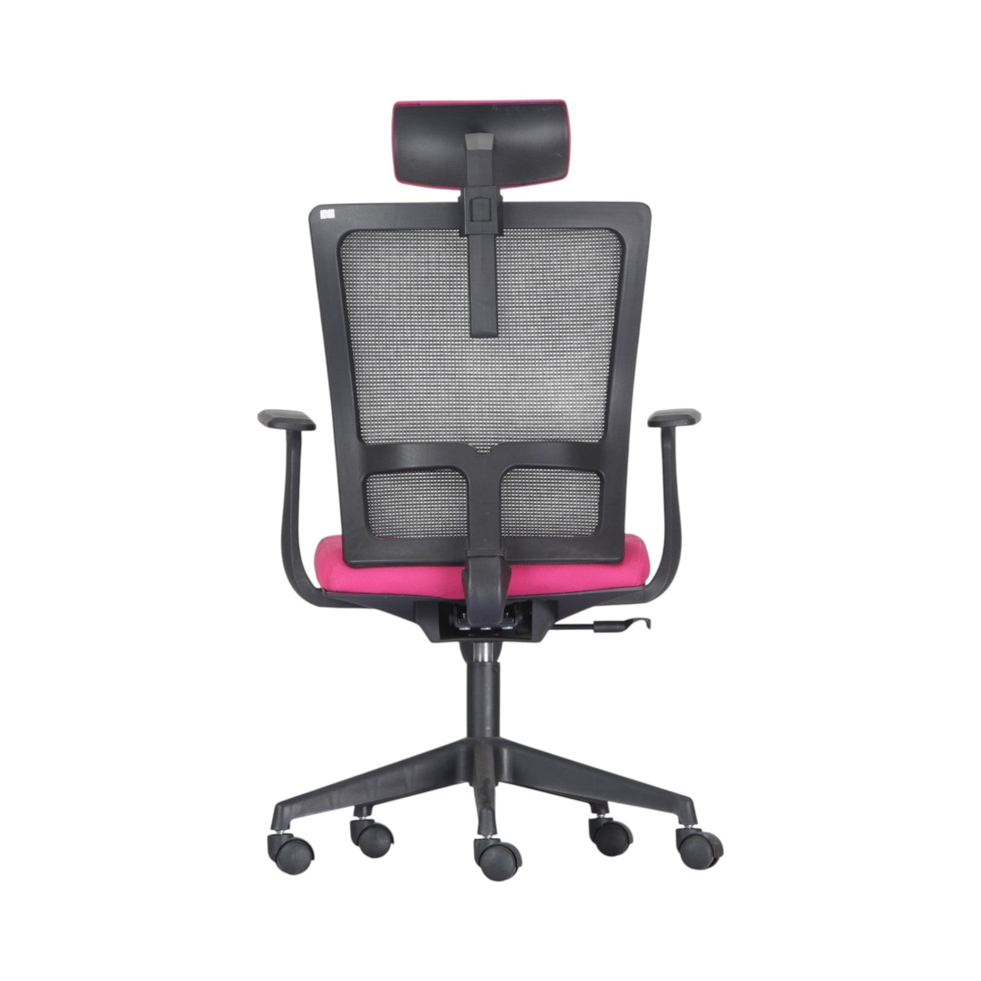 Xiaoyaozuo office chair: Ergonomic mesh back office chair with adjustable headrest and vibrant pink seat. Features lumbar support and smooth-rolling casters.
