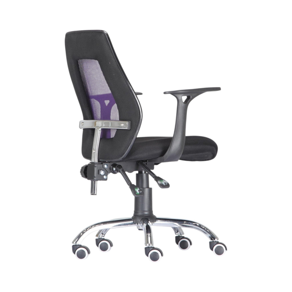 Xiaoyaozuo office chair: black ergonomic mesh office chair with purple accents, padded seat, and adjustable armrests.