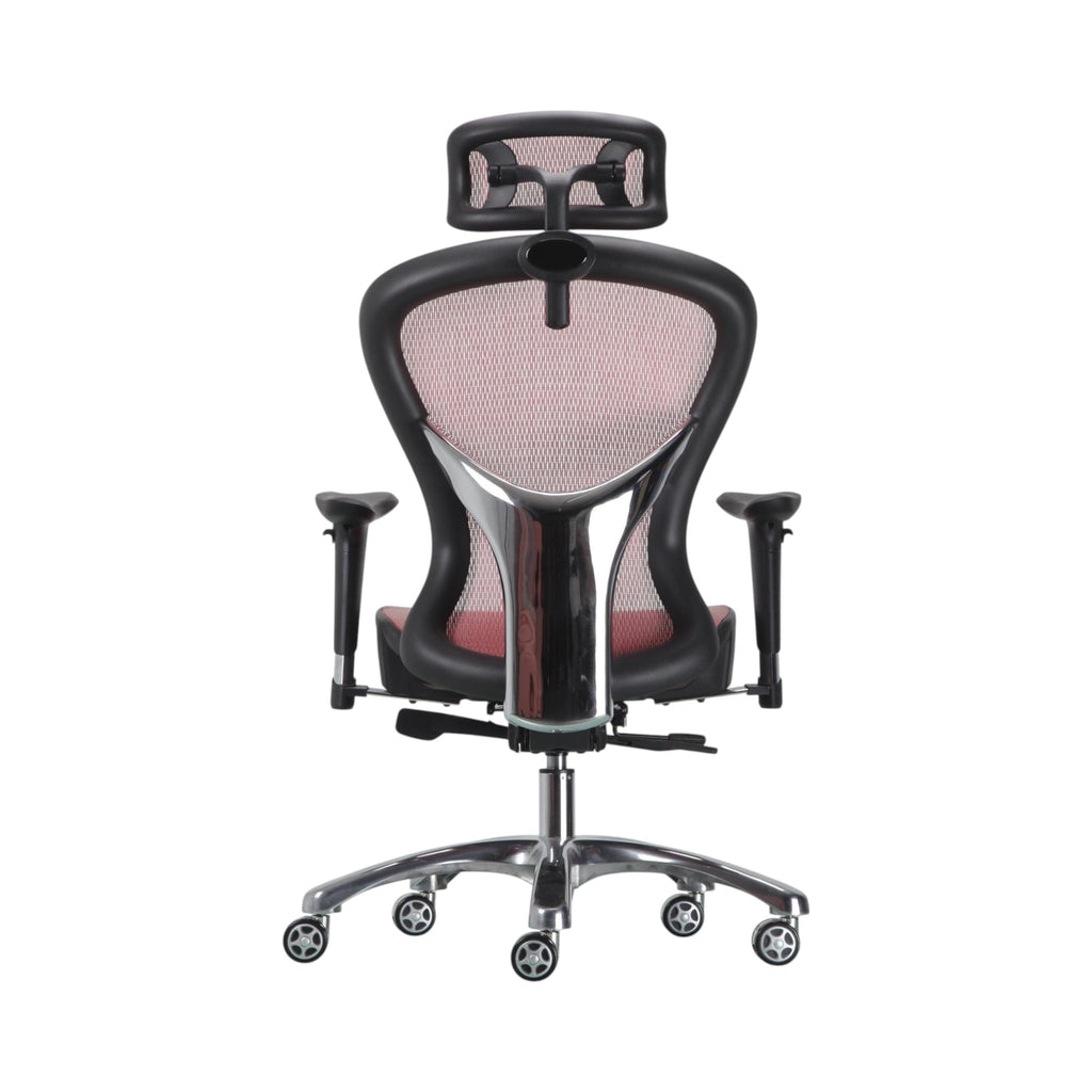 Xiaoyaozuo office chair: Ergonomic mesh office chair in red and black with adjustable headrest and lumbar support.