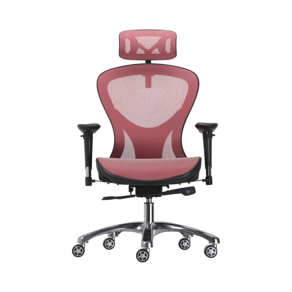 Xiaoyaozuo office chair ergonomic mesh chair in red and black with adjustable headrest and lumbar support.
