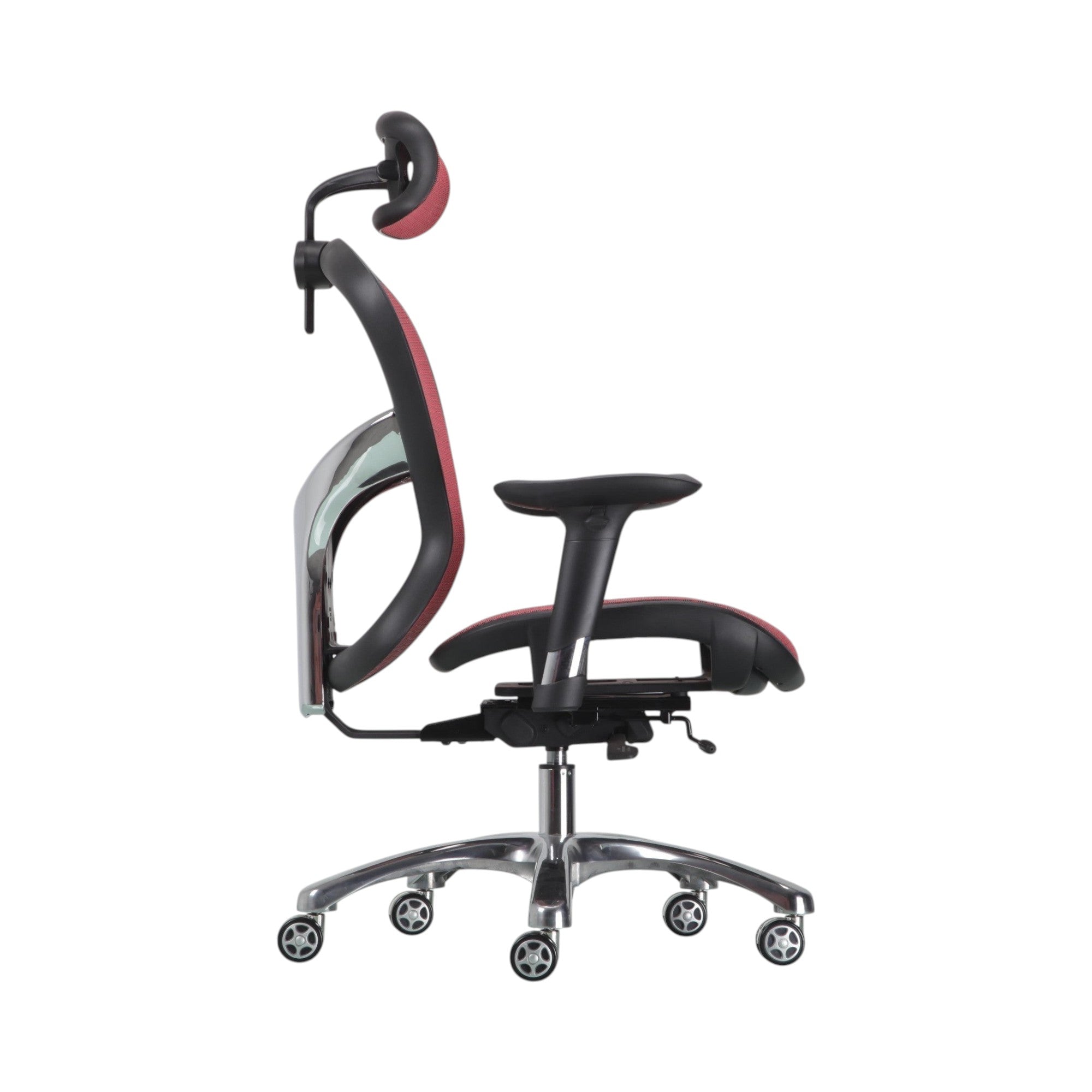 Xiaoyaozuo office chair: Ergonomic mesh office chair in red and black with adjustable headrest and lumbar support.