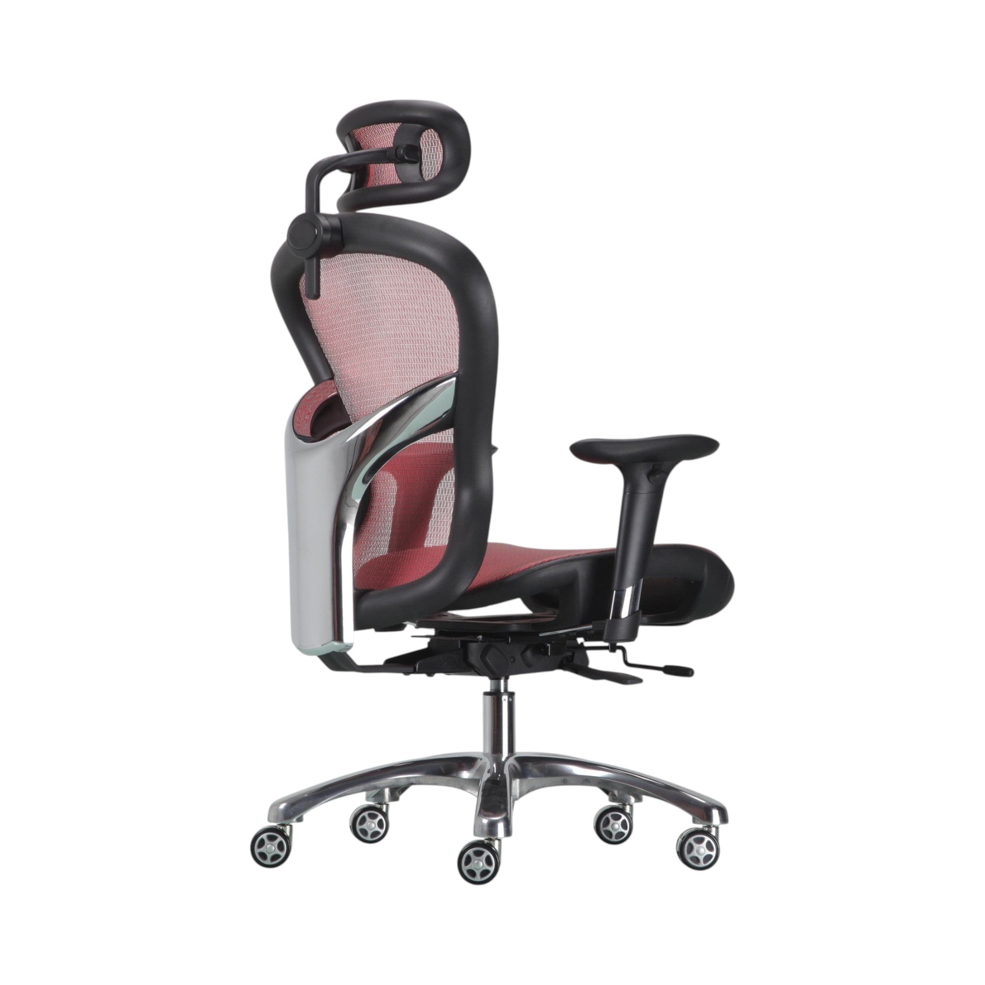 Xiaoyaozuo office chair: Ergonomic mesh office chair in red and black with adjustable headrest and lumbar support.