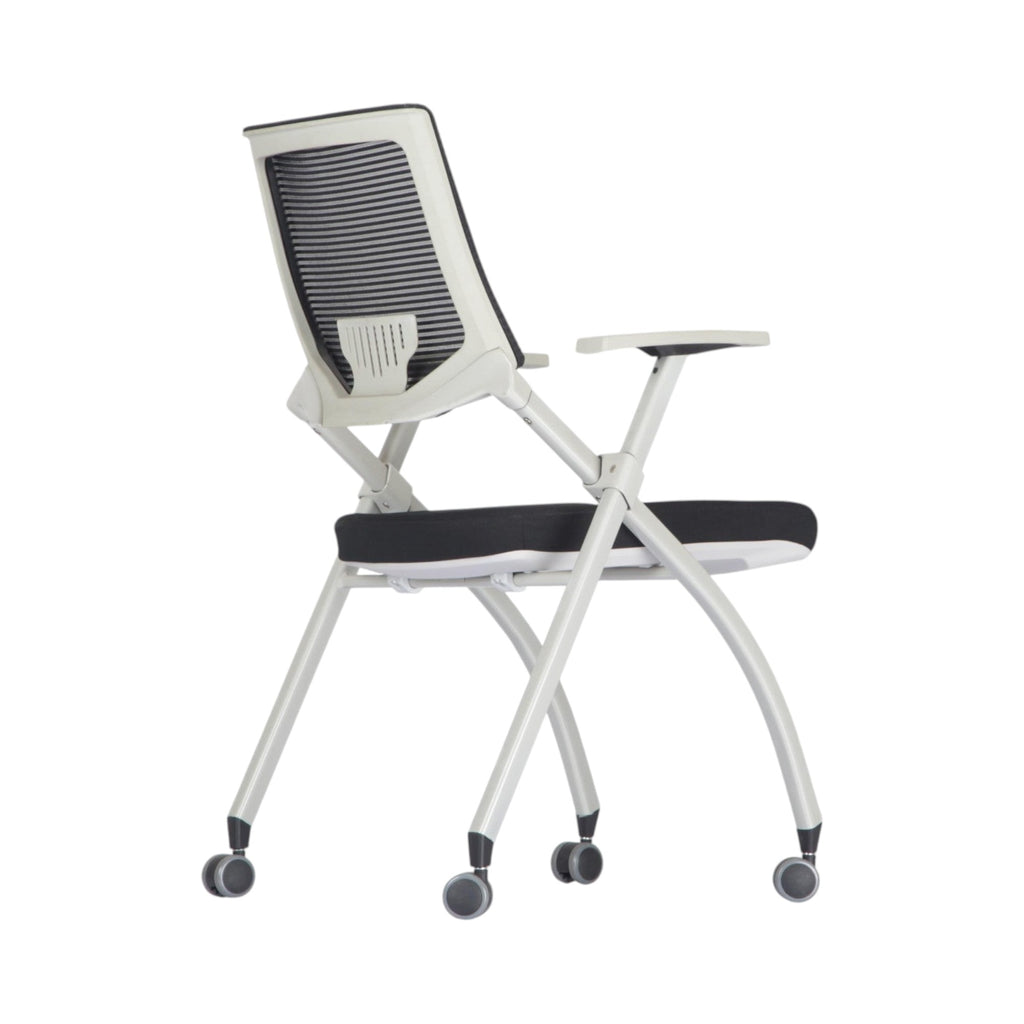 Xiaoyaozuo office chair: Modern white and black ergonomic mesh back chair with wheels and foldable design.
