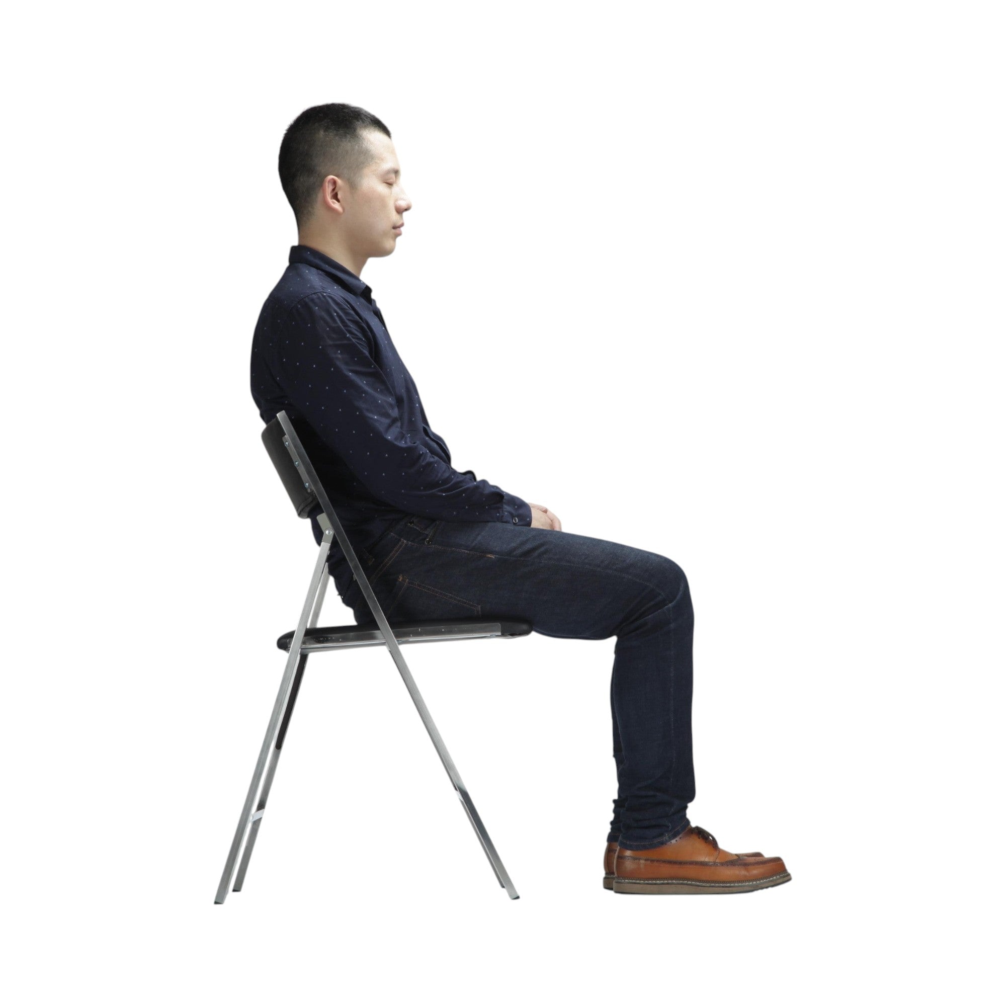 Xiaoyaozuo office chair modern folding chair with newspaper and American flag print on seat and backrest, white metal frame.