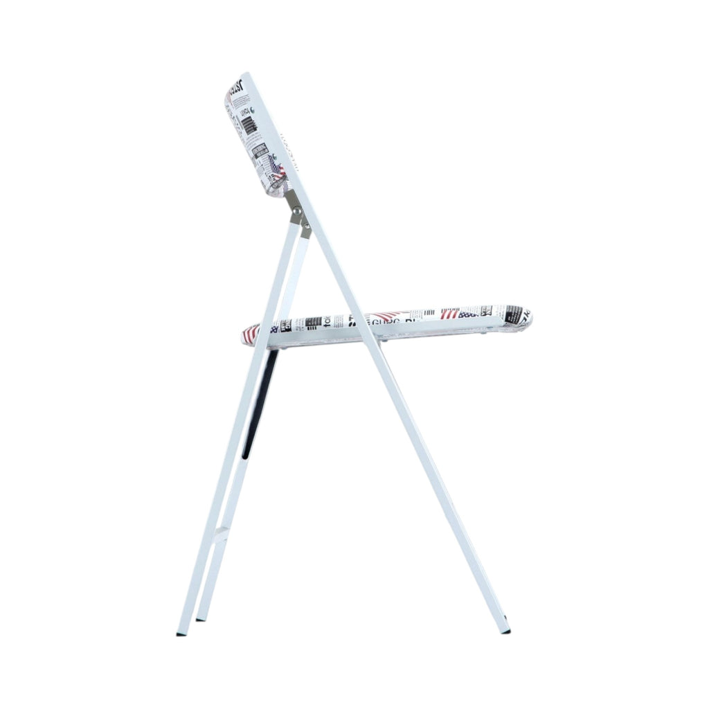 Xiaoyaozuo office chair modern folding chair with newspaper and American flag print on white metal frame.