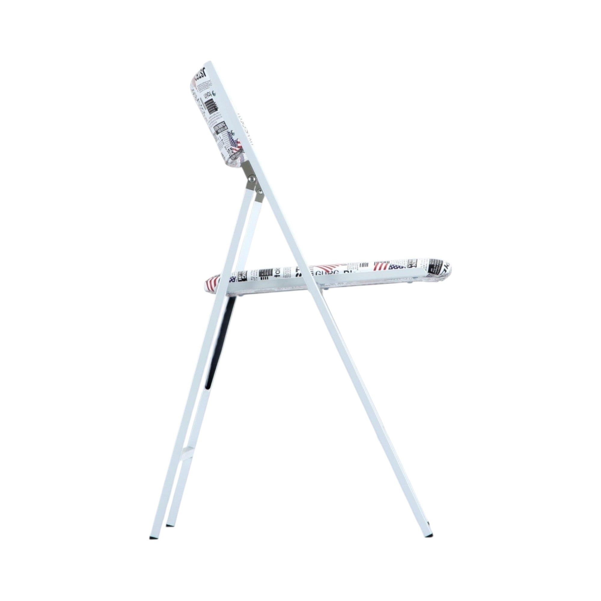 Xiaoyaozuo office chair modern folding chair with newspaper and American flag print on white metal frame.