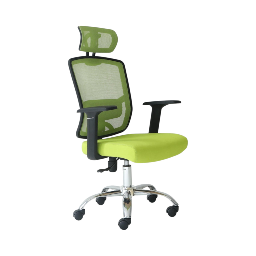 Xiaoyaozuo office chair in vibrant green, ergonomic mesh back, adjustable headrest, padded seat, and smooth-rolling casters.