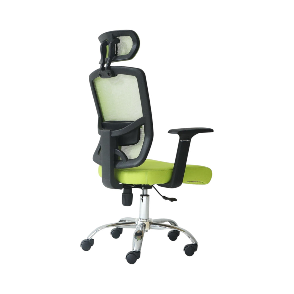 Xiaoyaozuo office chair ergonomic mesh chair with adjustable headrest and armrests in vibrant green with padded seat and smooth-rolling casters.