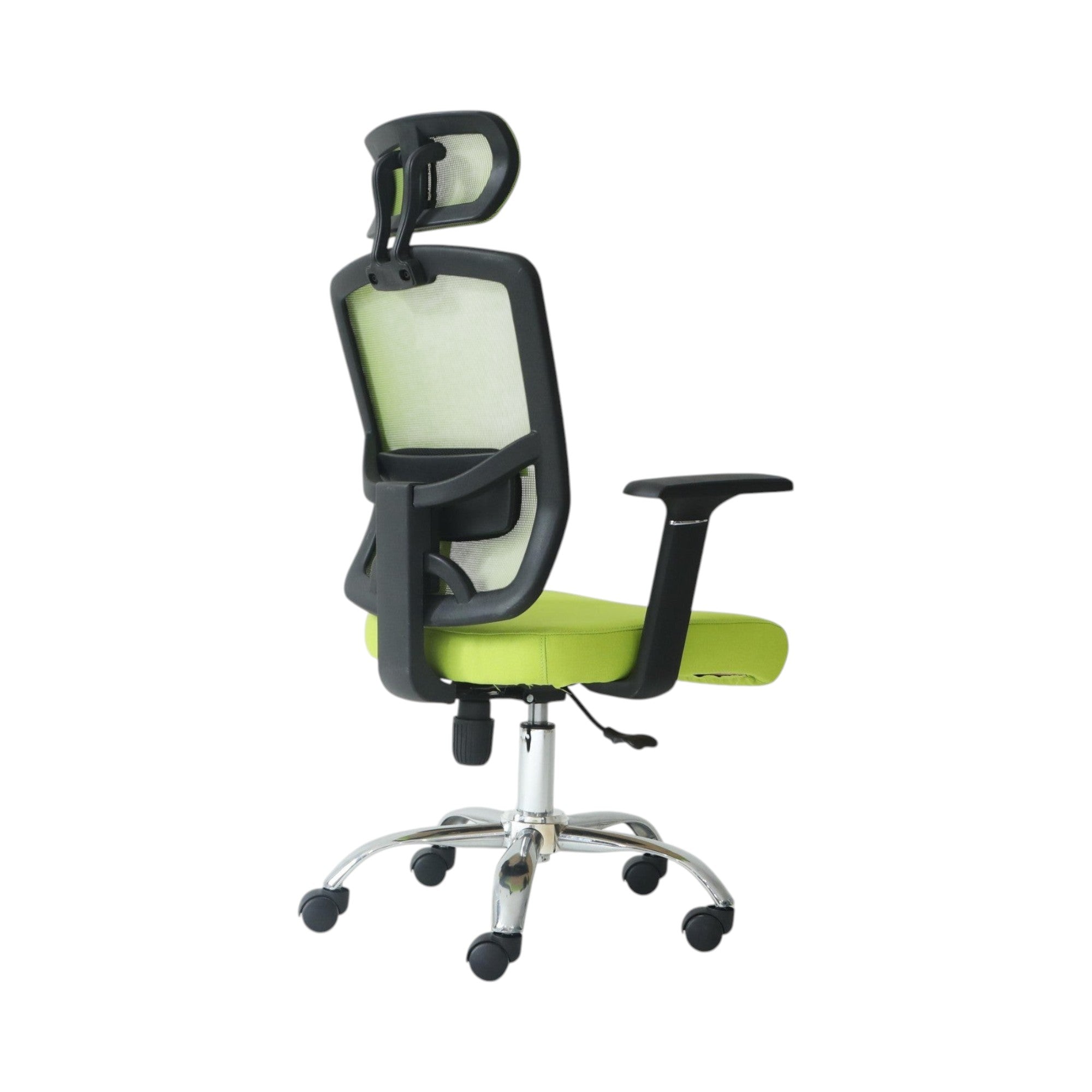 Xiaoyaozuo office chair ergonomic mesh chair with adjustable headrest and armrests in vibrant green with padded seat and smooth-rolling casters.
