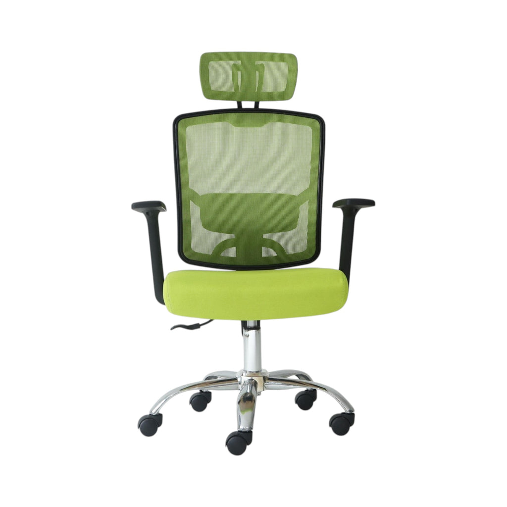 Xiaoyaozuo office chair: Ergonomic green mesh office chair with adjustable headrest, padded seat, and smooth-rolling casters.