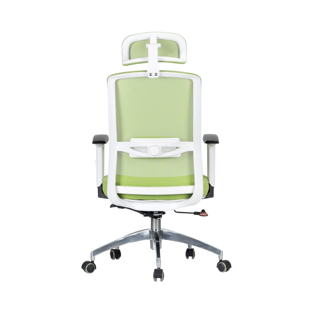 Xiaoyaozuo office chair: Ergonomic green mesh office chair with adjustable headrest and white frame. Features padded seat and smooth-rolling casters.