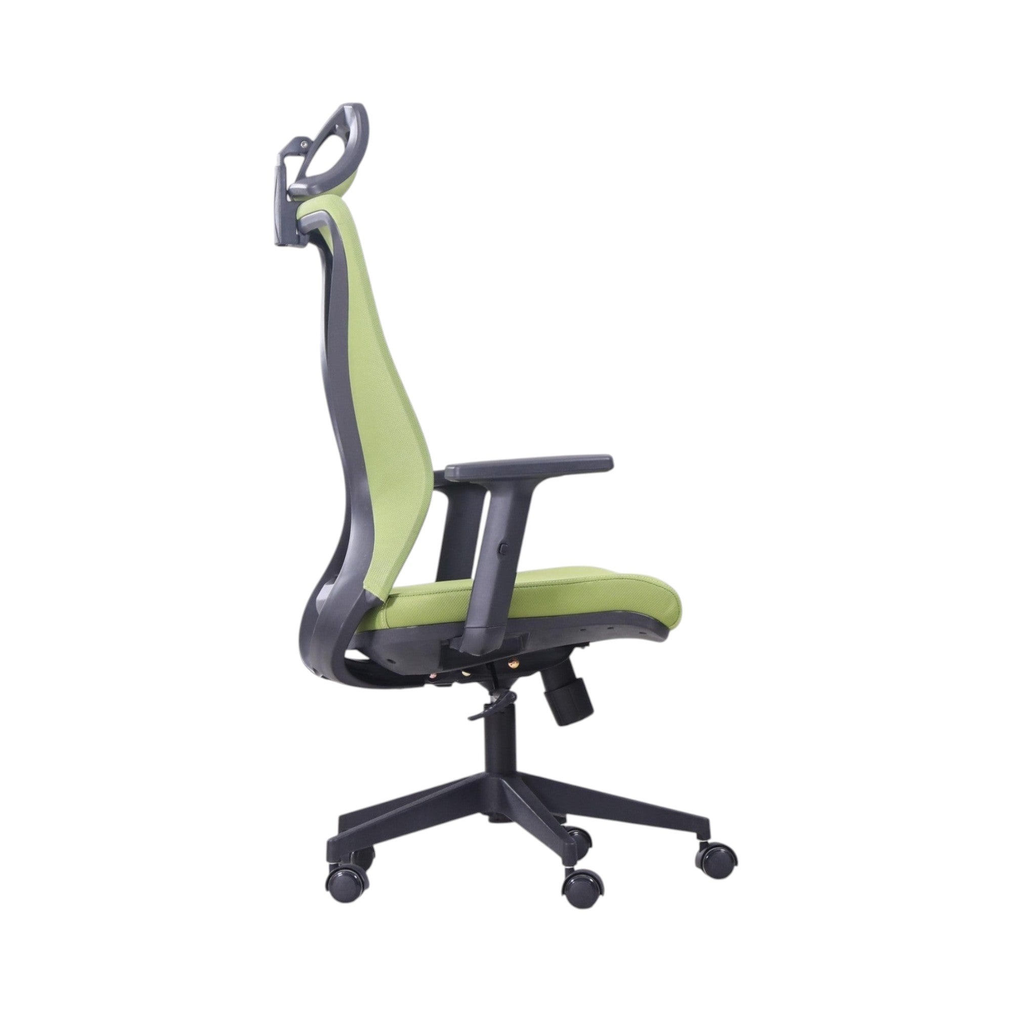 Xiaoyaozuo office chair: green ergonomic mesh office chair with adjustable headrest and padded seat, on black casters.