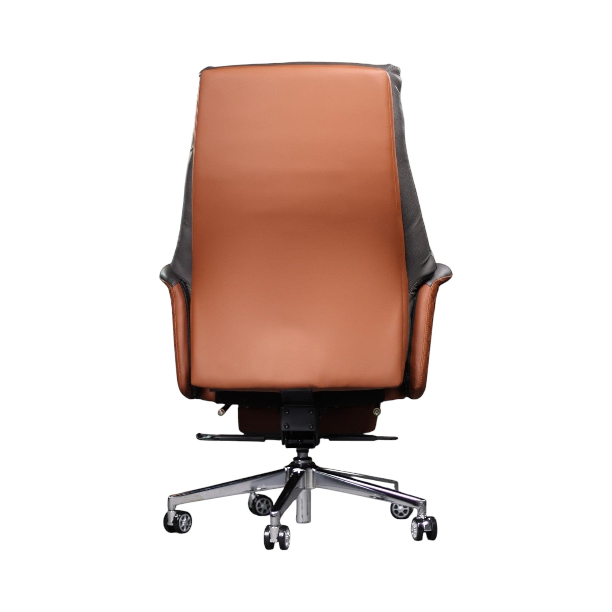 Xiaoyaozuo office chair executive chair in grey and brown faux leather with diamond-stitched armrests and integrated footrest.