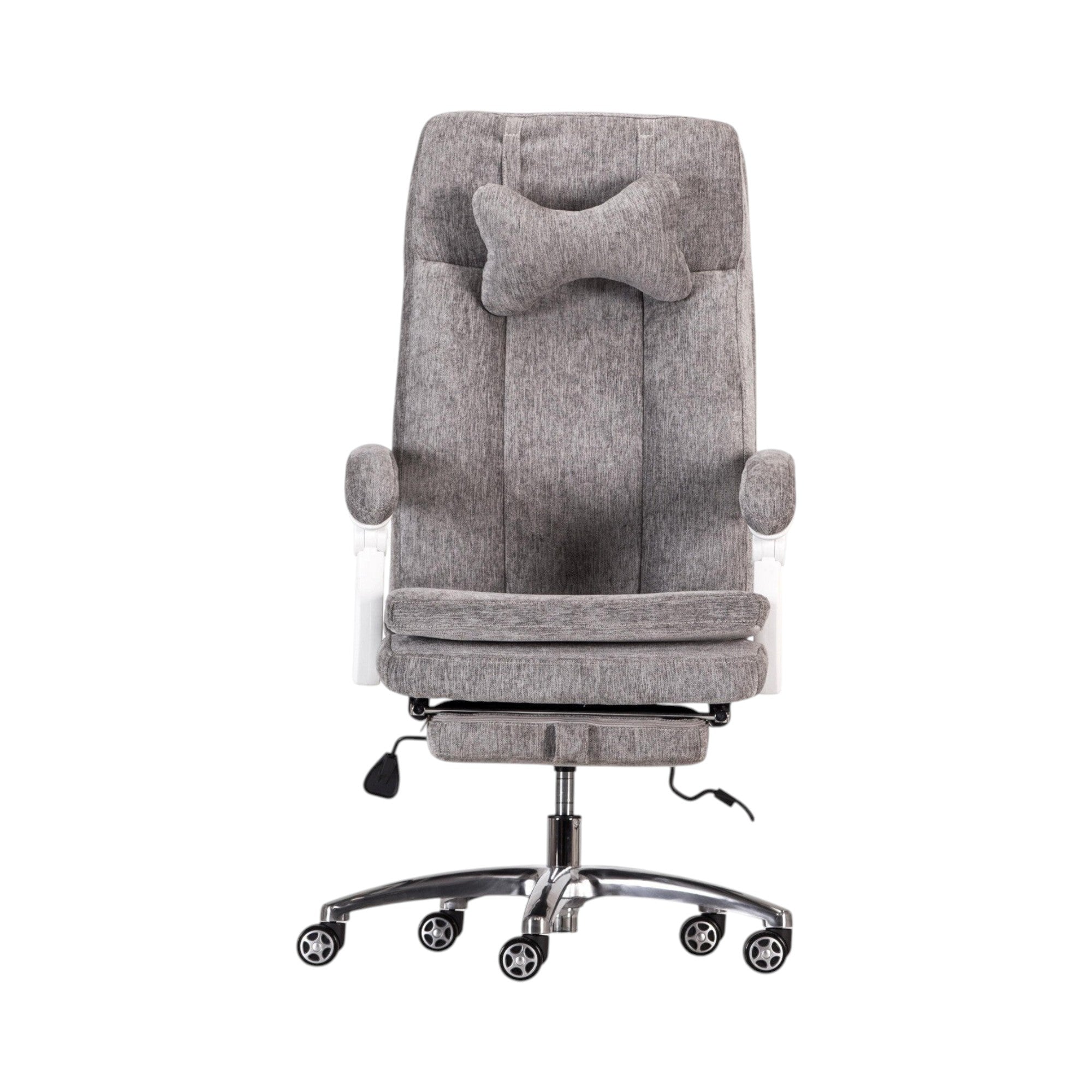 Xiaoyaozuo office chair grey fabric ergonomic chair with headrest and retractable footrest, adjustable lumbar support.