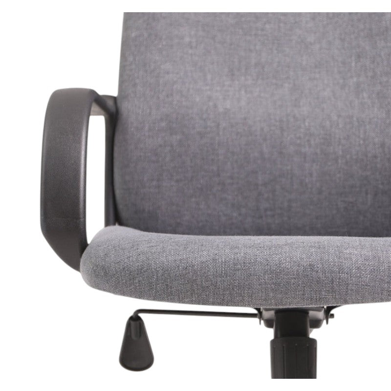 Xiaoyaozuo office chair in grey breathable fabric with black armrests and adjustable height lever.