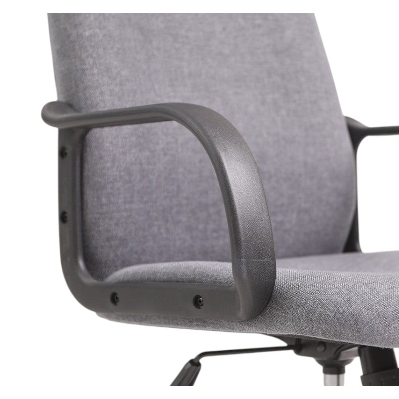 Xiaoyaozuo office chair in grey breathable fabric with curved black armrests and a sturdy base.