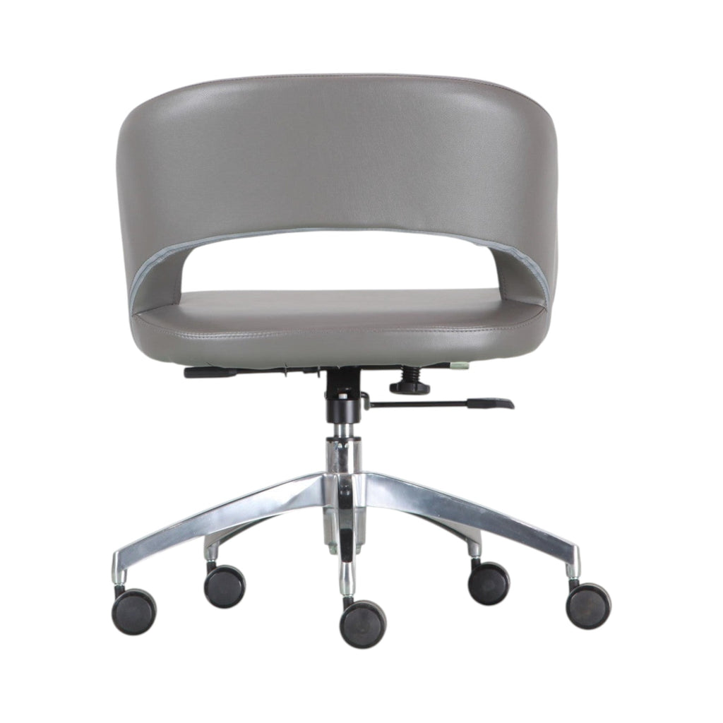 Xiaoyaozuo office chair modern executive chair in grey faux leather with polished chrome base and casters.