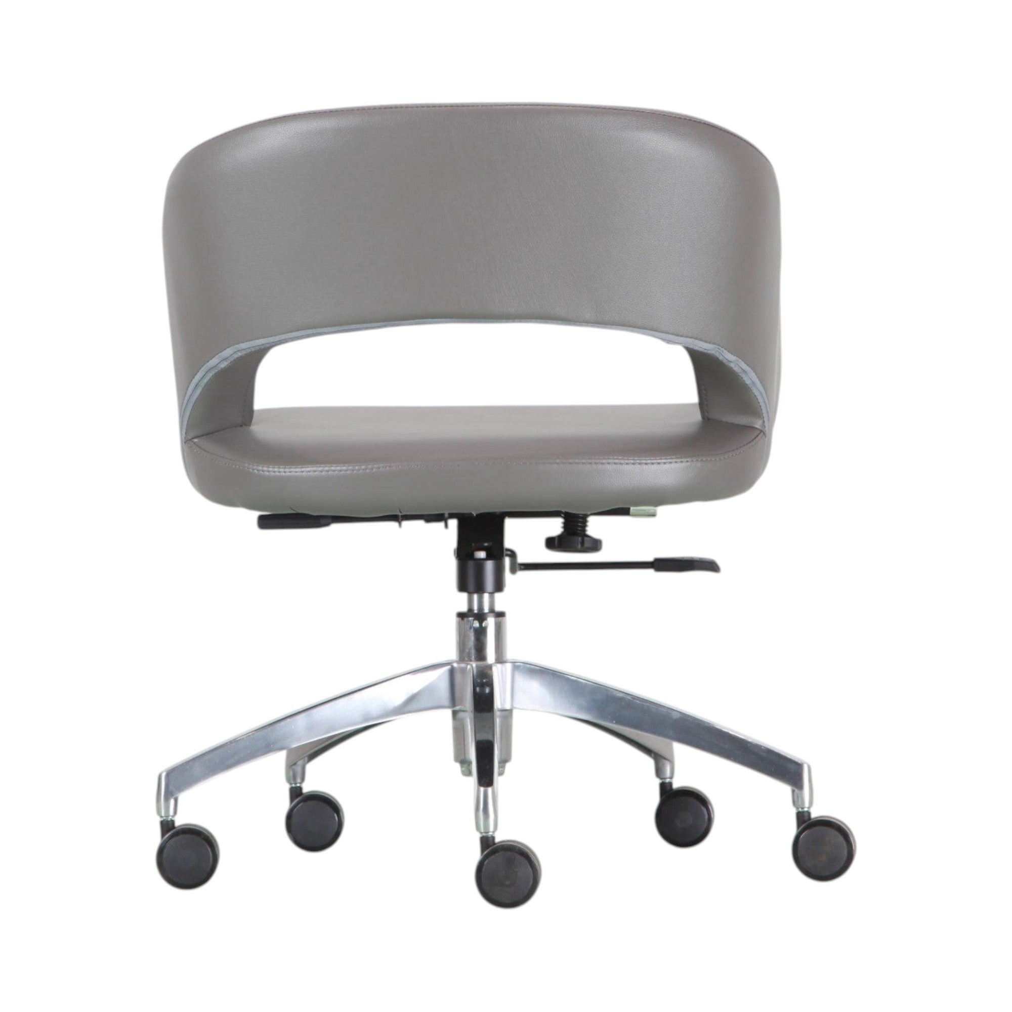 Xiaoyaozuo office chair modern executive chair in grey faux leather with polished chrome base and casters.