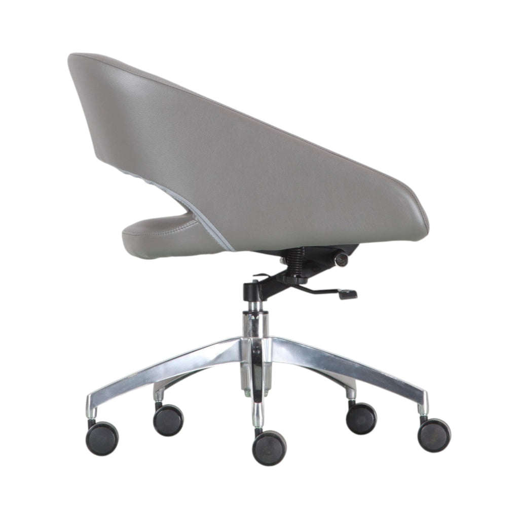 Xiaoyaozuo office chair modern executive chair in grey faux leather with polished chrome base and casters.
