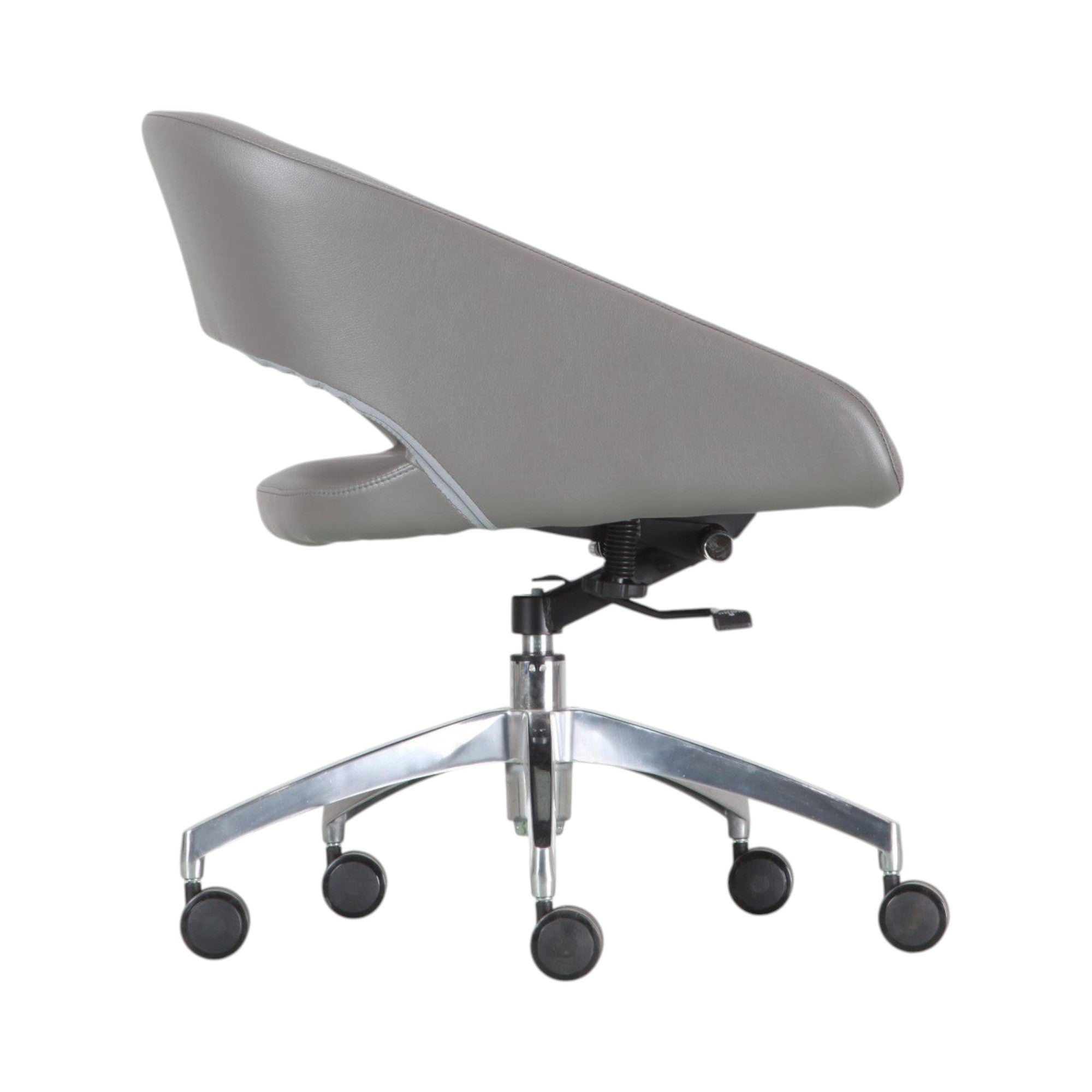 Xiaoyaozuo office chair modern executive chair in grey faux leather with polished chrome base and casters.