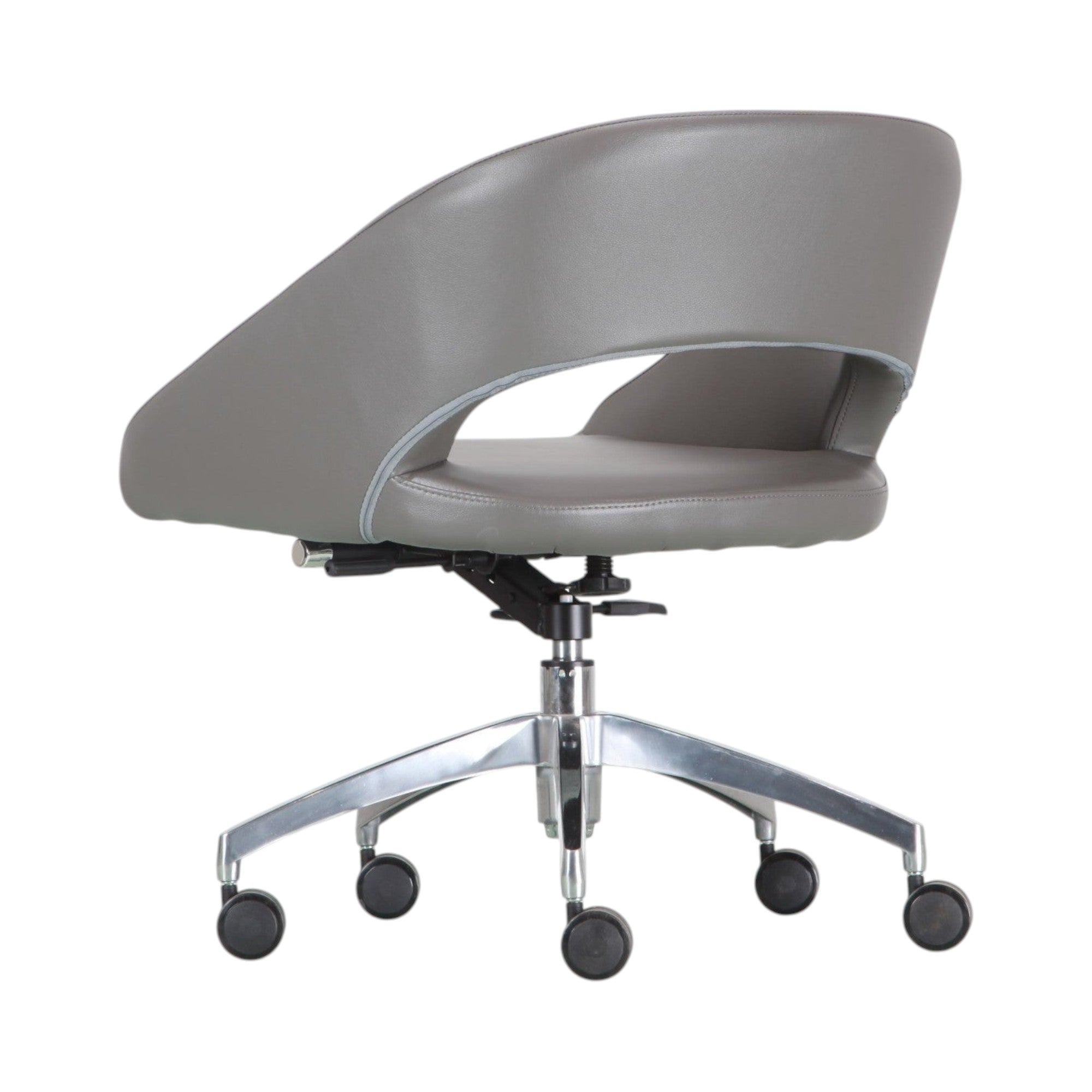 Xiaoyaozuo office chair modern executive chair in grey faux leather with polished chrome base and casters.