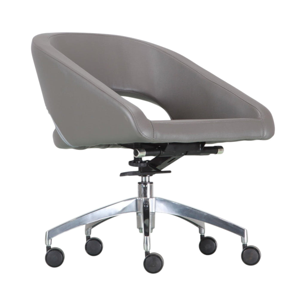 Xiaoyaozuo office chair modern executive chair in grey faux leather with polished chrome base and casters.