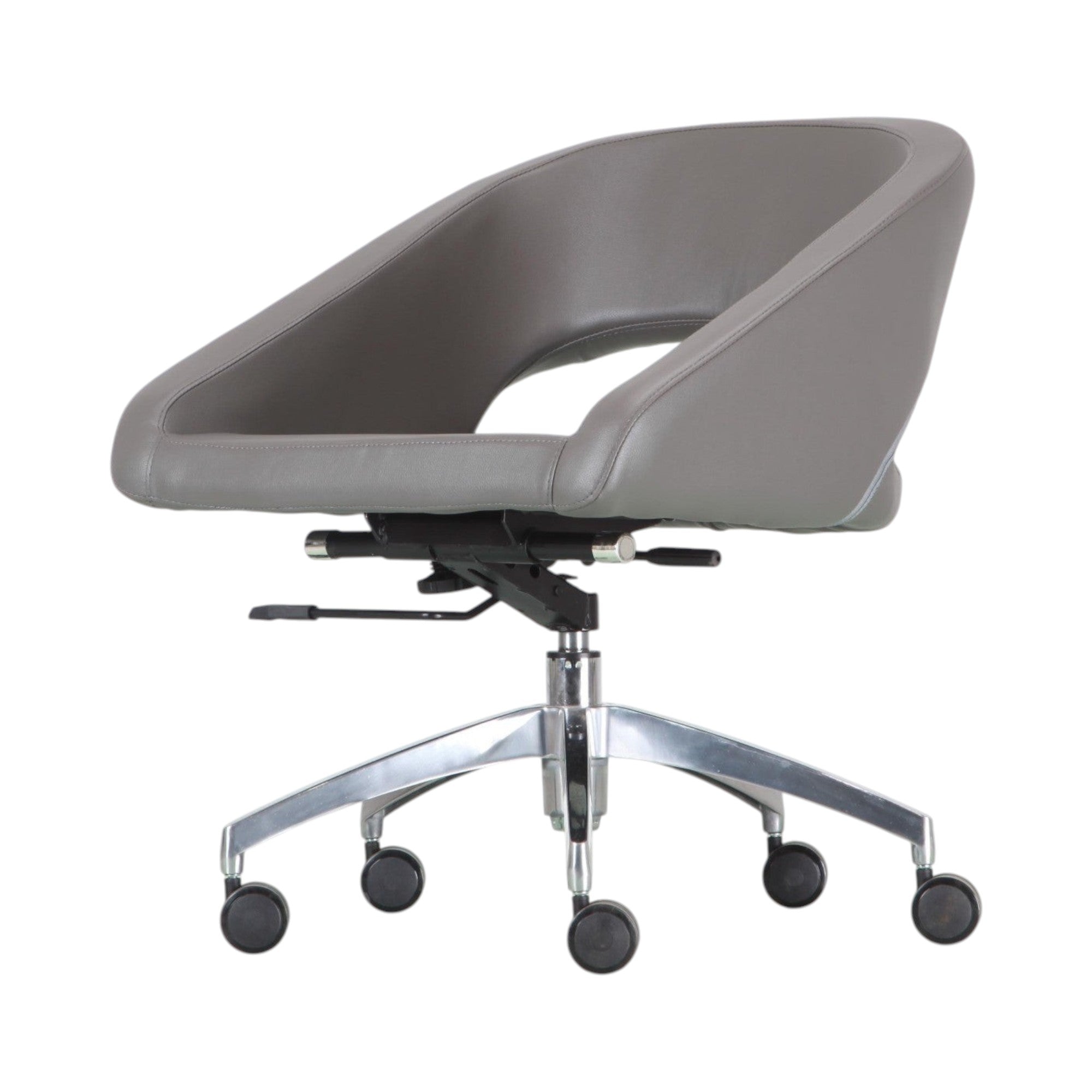 Xiaoyaozuo office chair modern executive chair in grey faux leather with polished chrome base and casters